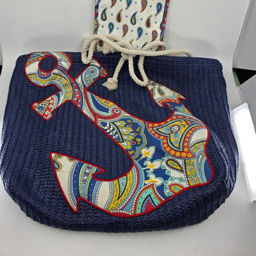 Vera Bradley Navy Straw Anchor Beach Tote - Picture 4 of 8